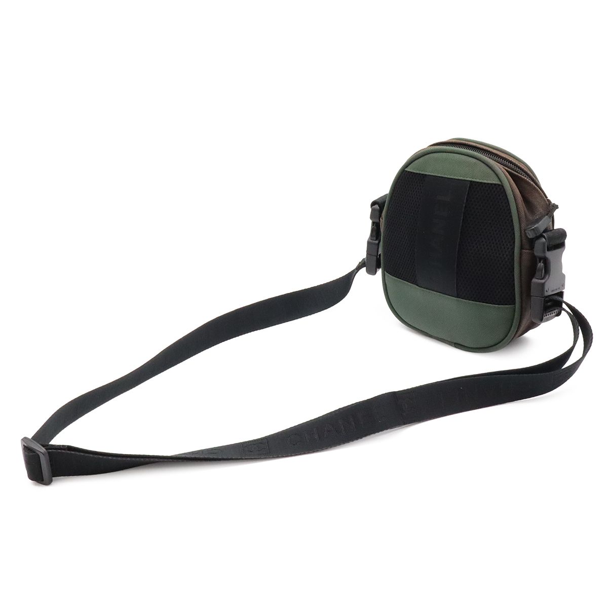 Chanel Sports Line CC Logo Shoulder Bag 2-Way Pouch Nylon Canvas Black Green — view 2