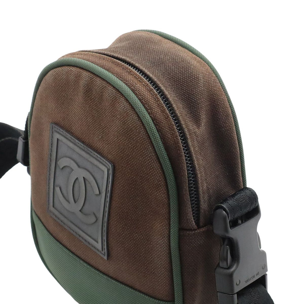 Chanel Sports Line CC Logo Shoulder Bag 2-Way Pouch Nylon Canvas Black Green — view 8