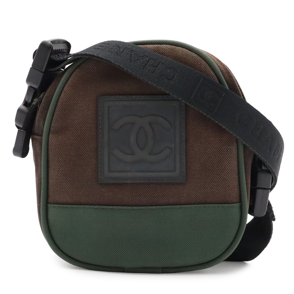 Chanel Sports Line CC Logo Shoulder Bag 2-Way Pouch Nylon Canvas Black Green