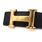 Hermes Belt Buckle Reversible Box Calf Taurillon Clemence Black Gold Brown 95 — view 3
