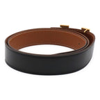 Hermes Belt Buckle Reversible Box Calf Taurillon Clemence Black Gold Brown 95 — view 2