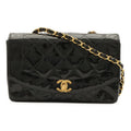 Chanel Diana Quilted CC Logo Chain Shoulder Bag Enamel Lambskin Black Gold