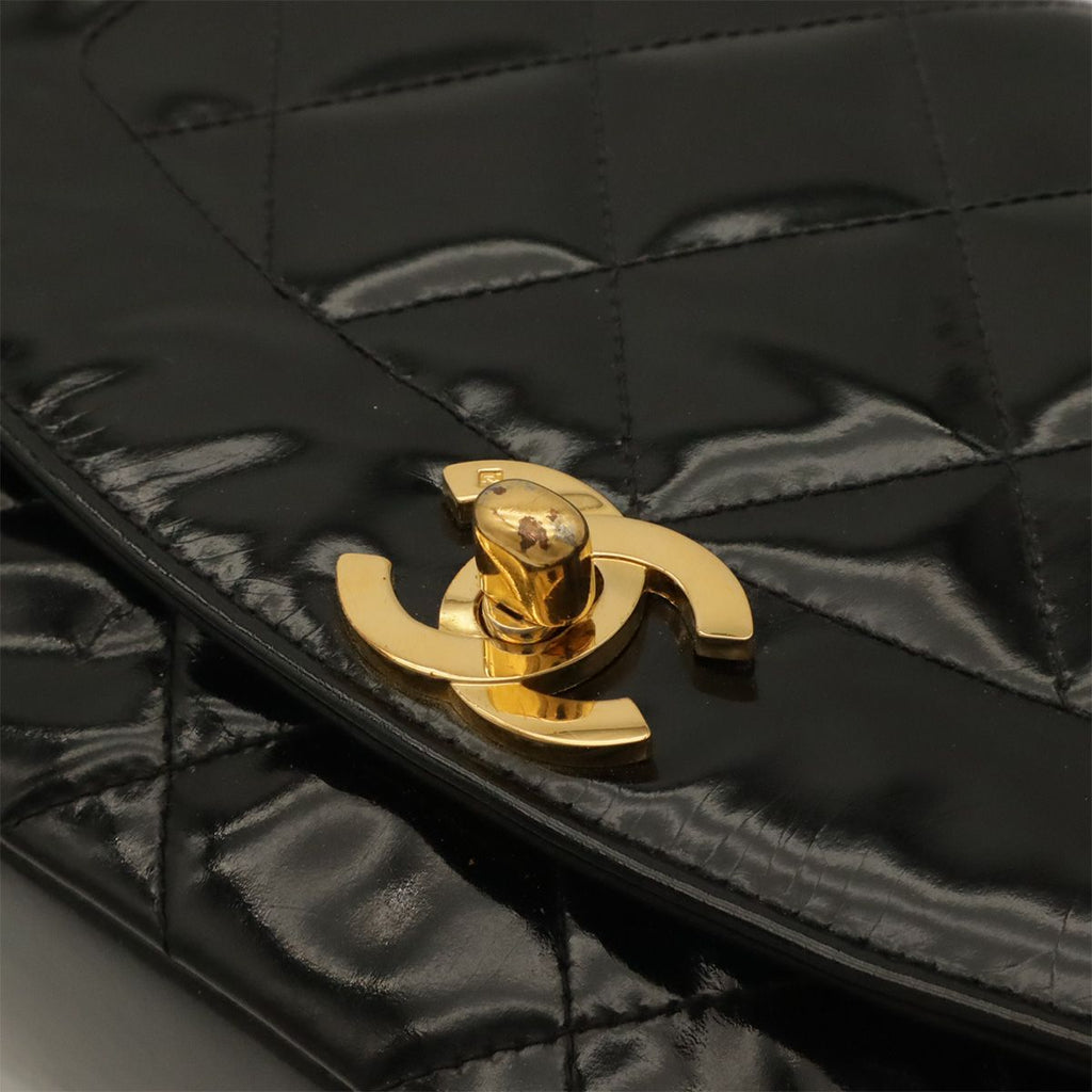 Chanel Diana Quilted CC Logo Chain Shoulder Bag Enamel Lambskin Black Gold — view 4