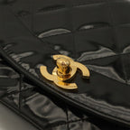 Chanel Diana Quilted CC Logo Chain Shoulder Bag Enamel Lambskin Black Gold — view 4