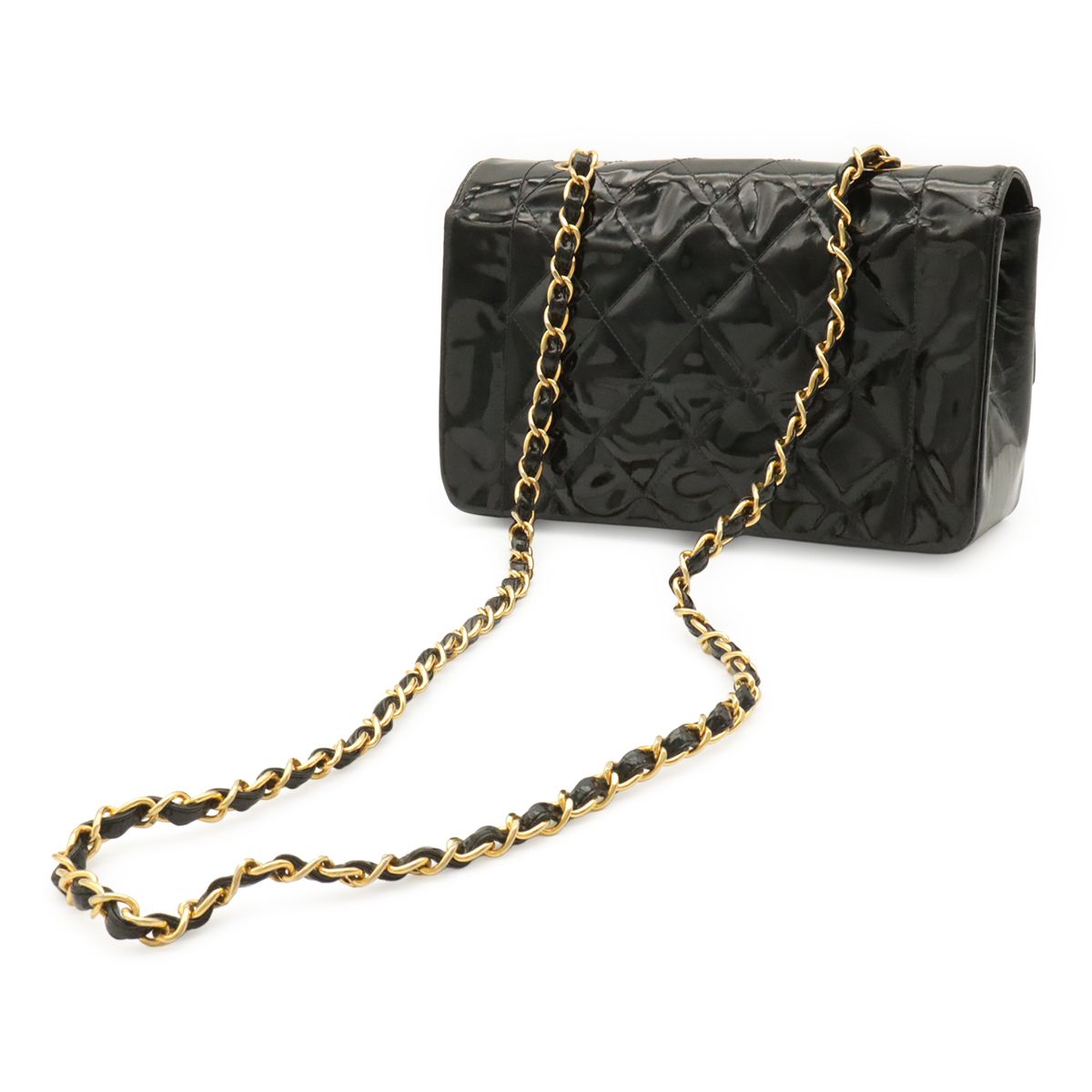 Chanel Diana Quilted CC Logo Chain Shoulder Bag Enamel Lambskin Black Gold — view 2