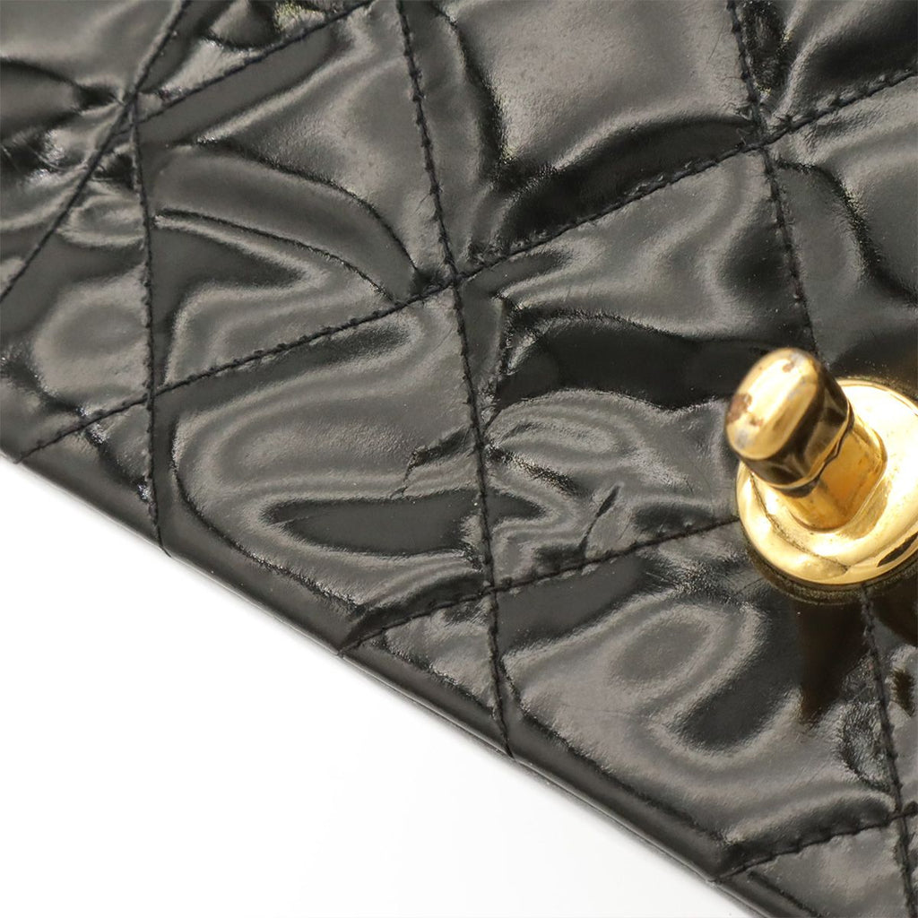 Chanel Diana Quilted CC Logo Chain Shoulder Bag Enamel Lambskin Black Gold — view 9