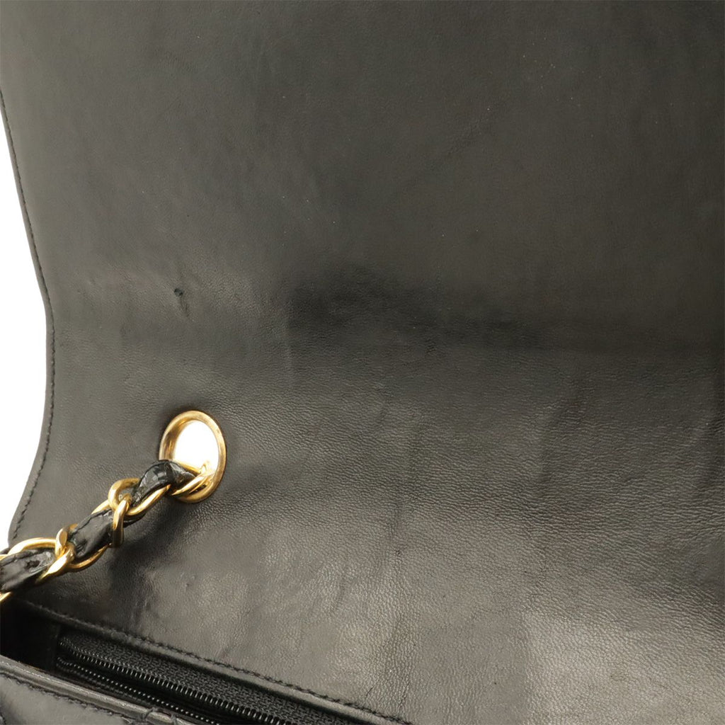 Chanel Diana Quilted CC Logo Chain Shoulder Bag Enamel Lambskin Black Gold — view 8