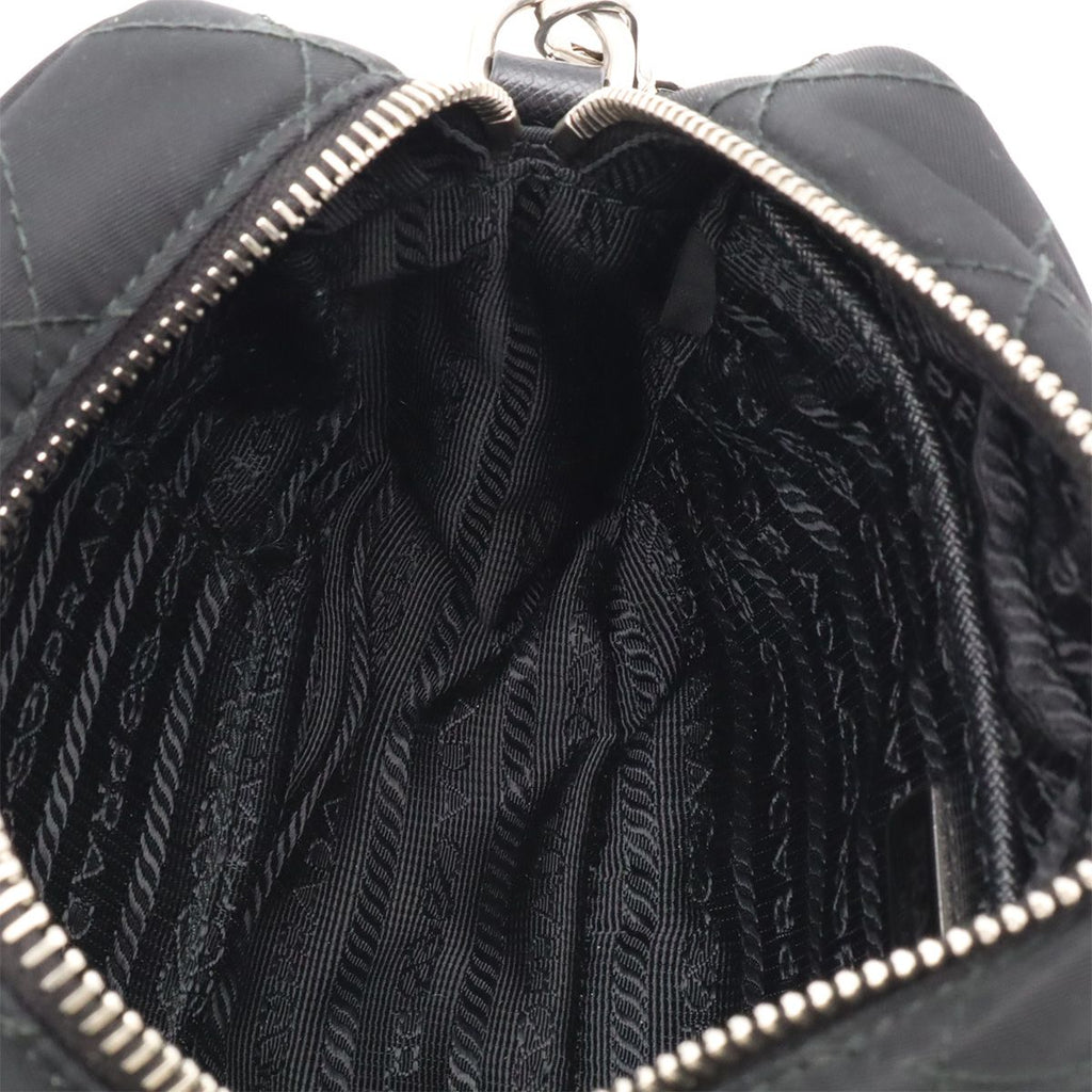 Prada Triangle Logo Shoulder Bag Pochette 2-Way Clutch Quilted Nylon Leather — view 7