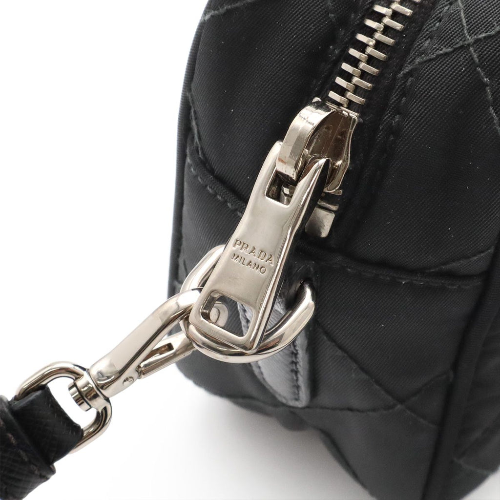 Prada Triangle Logo Shoulder Bag Pochette 2-Way Clutch Quilted Nylon Leather — view 5