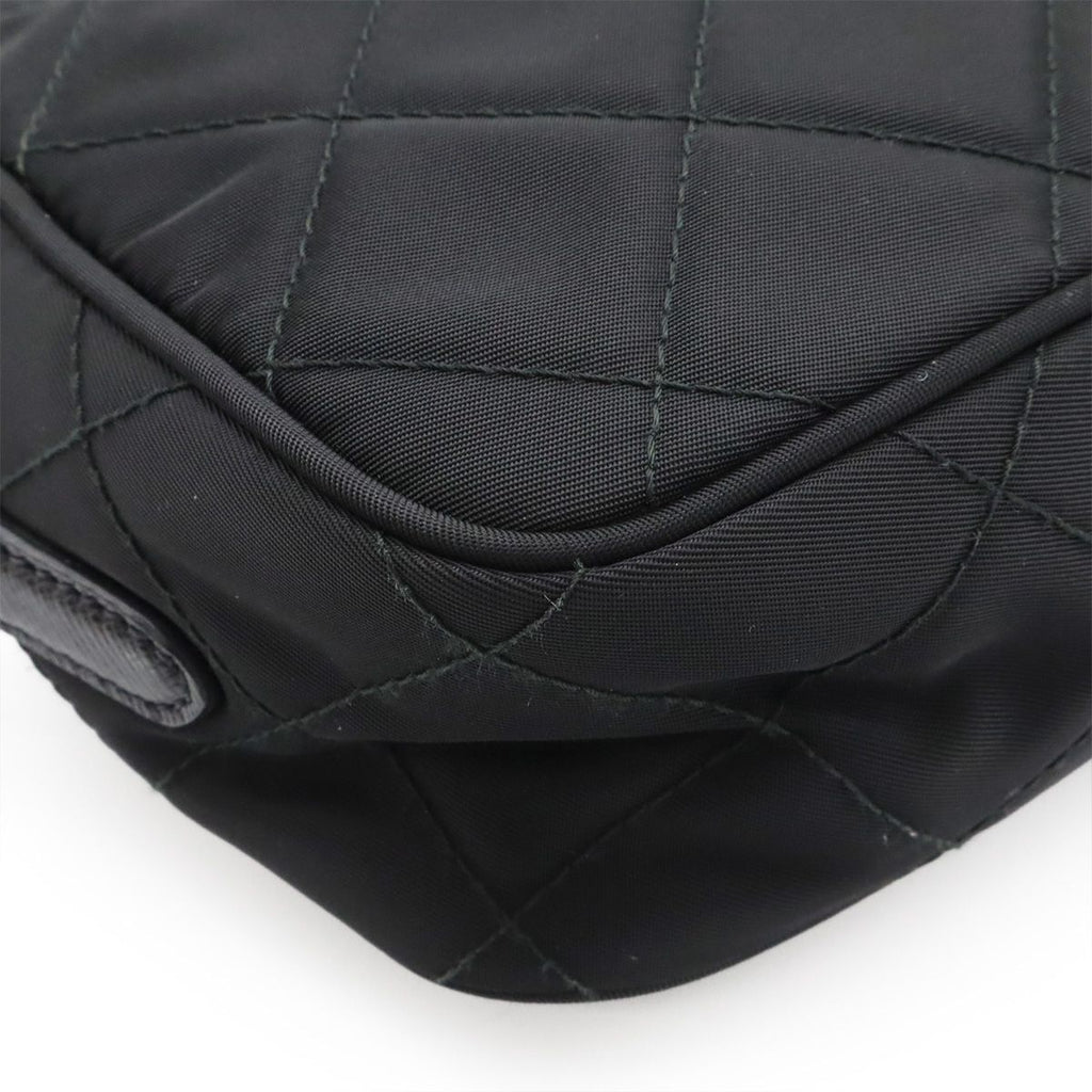 Prada Triangle Logo Shoulder Bag Pochette 2-Way Clutch Quilted Nylon Leather — view 3