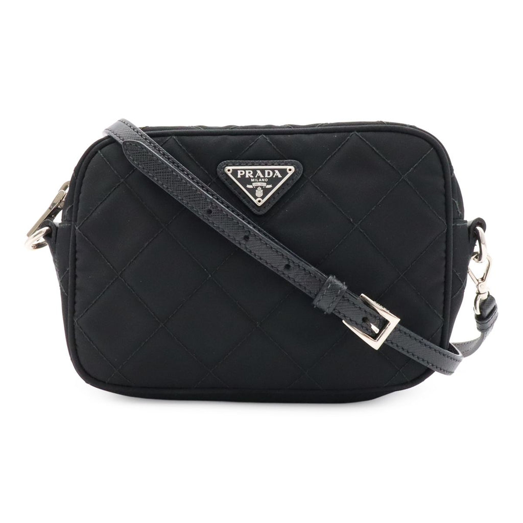 Prada Triangle Logo Shoulder Bag Pochette 2-Way Clutch Quilted Nylon Leather