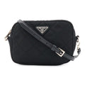 Prada Triangle Logo Shoulder Bag Pochette 2-Way Clutch Quilted Nylon Leather