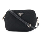 Prada Triangle Logo Shoulder Bag Pochette 2-Way Clutch Quilted Nylon Leather