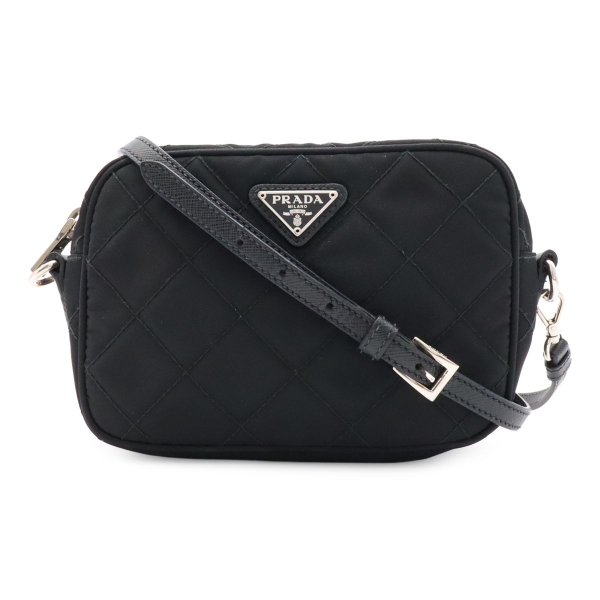 Prada Triangle Logo Shoulder Bag Pochette 2-Way Clutch Quilted Nylon Leather