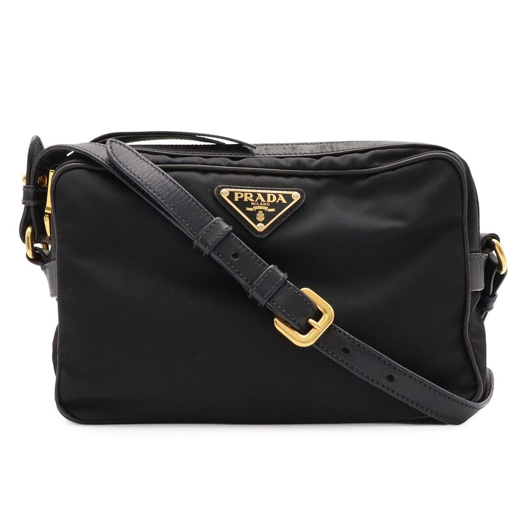 Prada Triangle Logo Shoulder Bag Pochette Crossbody Nylon Leather Nero Black