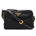 Prada Triangle Logo Shoulder Bag Pochette Crossbody Nylon Leather Nero Black