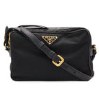 Prada Triangle Logo Shoulder Bag Pochette Crossbody Nylon Leather Nero Black