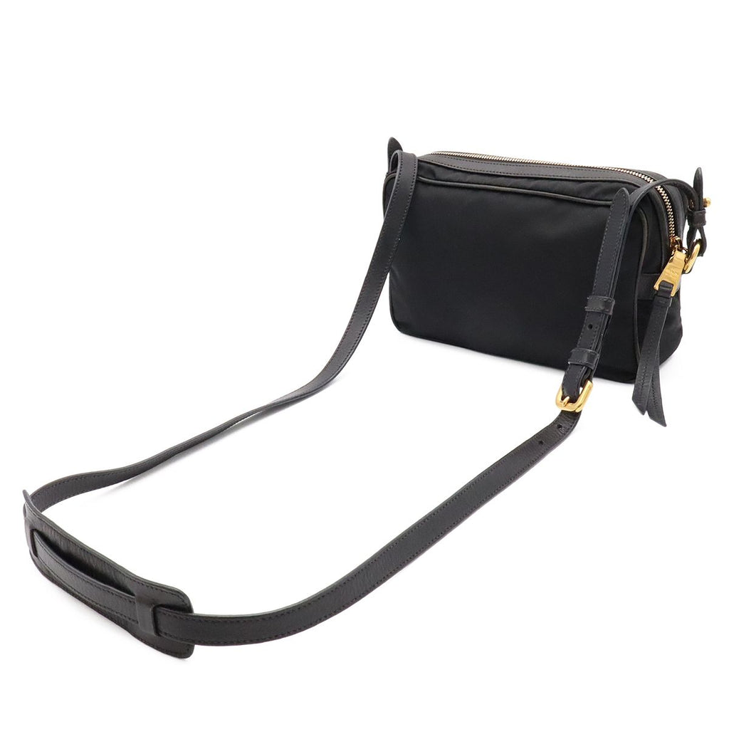 Prada Triangle Logo Shoulder Bag Pochette Crossbody Nylon Leather Nero Black — view 2