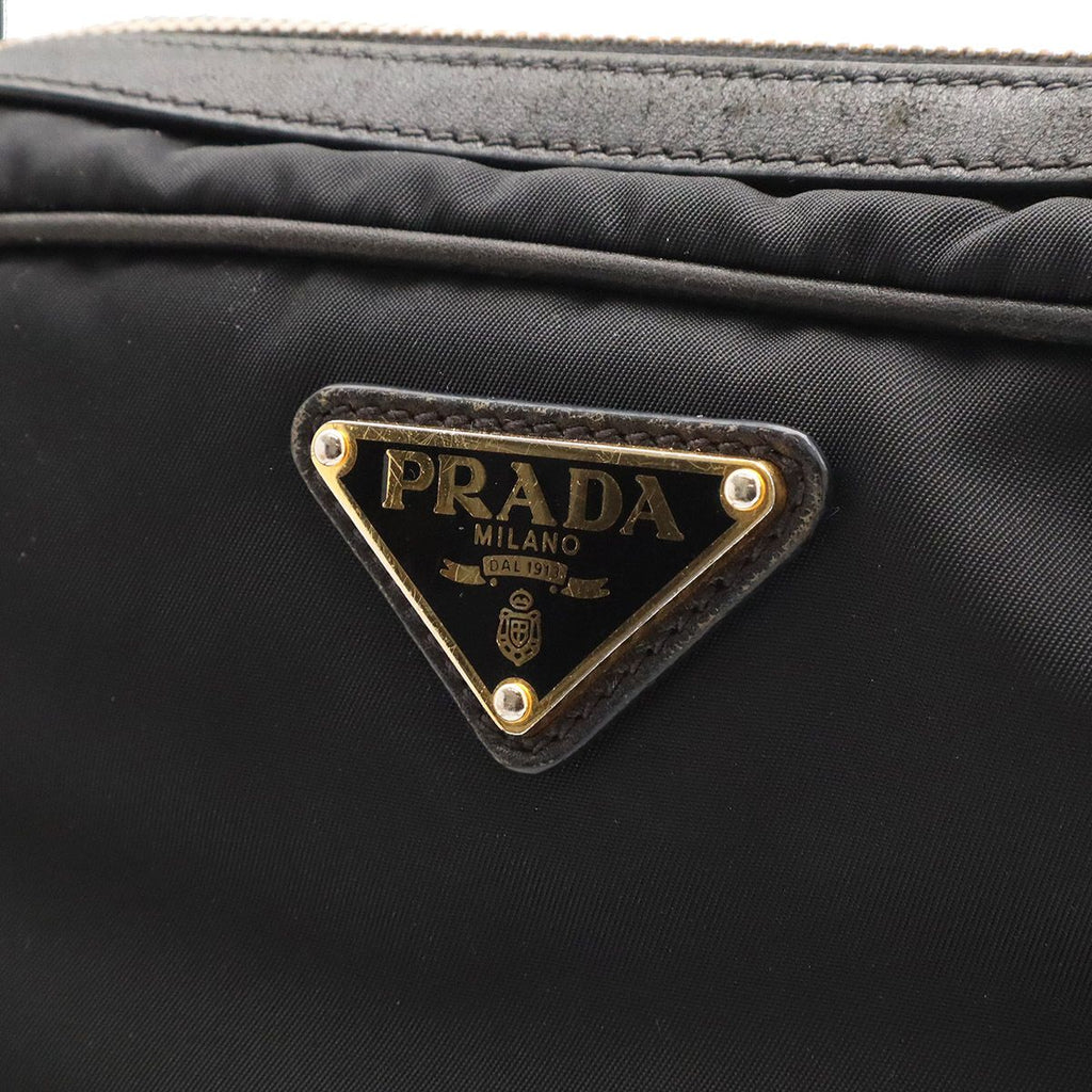Prada Triangle Logo Shoulder Bag Pochette Crossbody Nylon Leather Nero Black — view 6