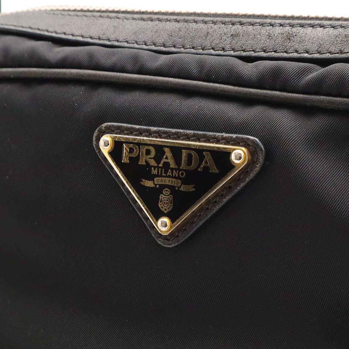 Prada Triangle Logo Shoulder Bag Pochette Crossbody Nylon Leather Nero Black — view 6