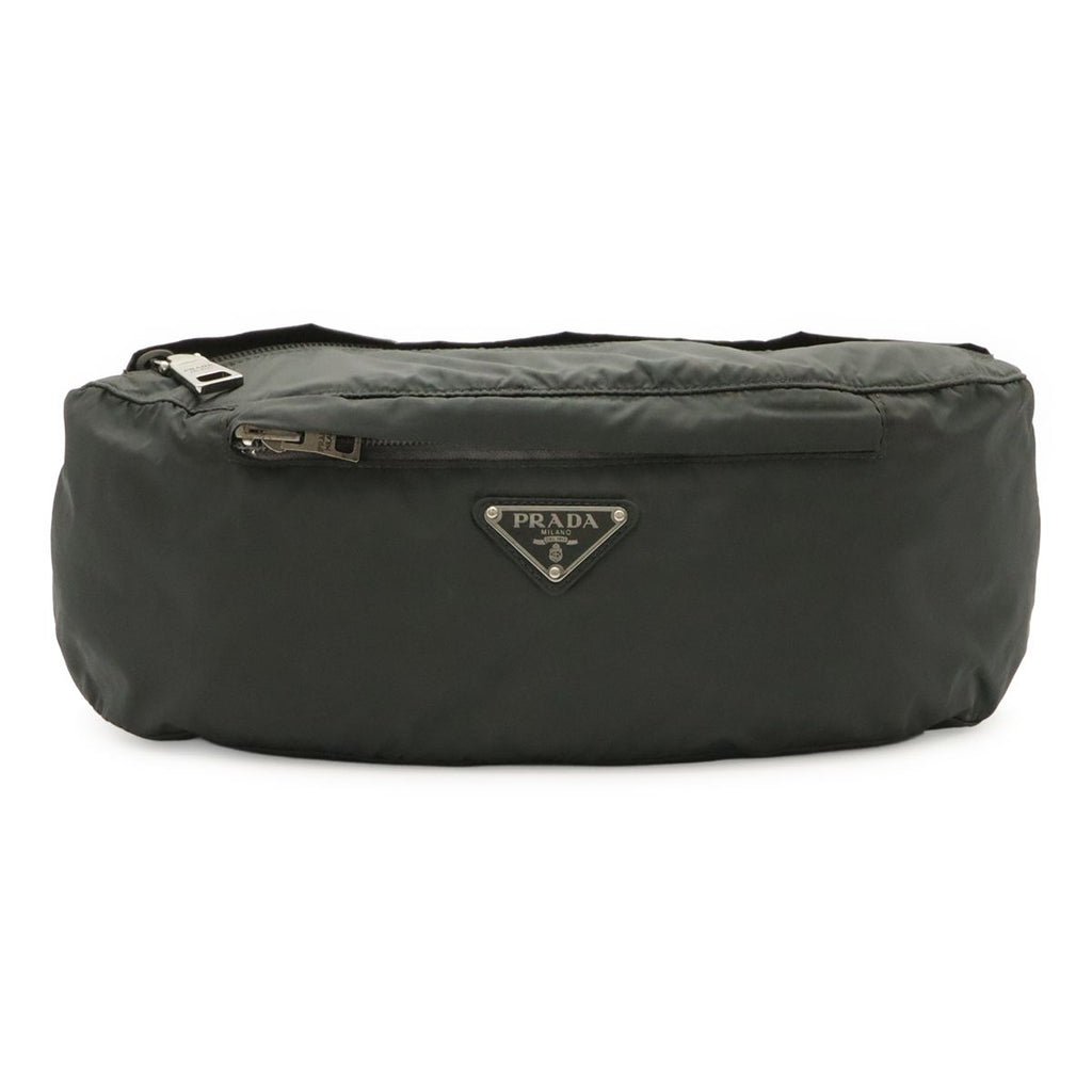 Prada Triangle Logo Belt Bag Waist Pouch Hip Nylon Gray Silver