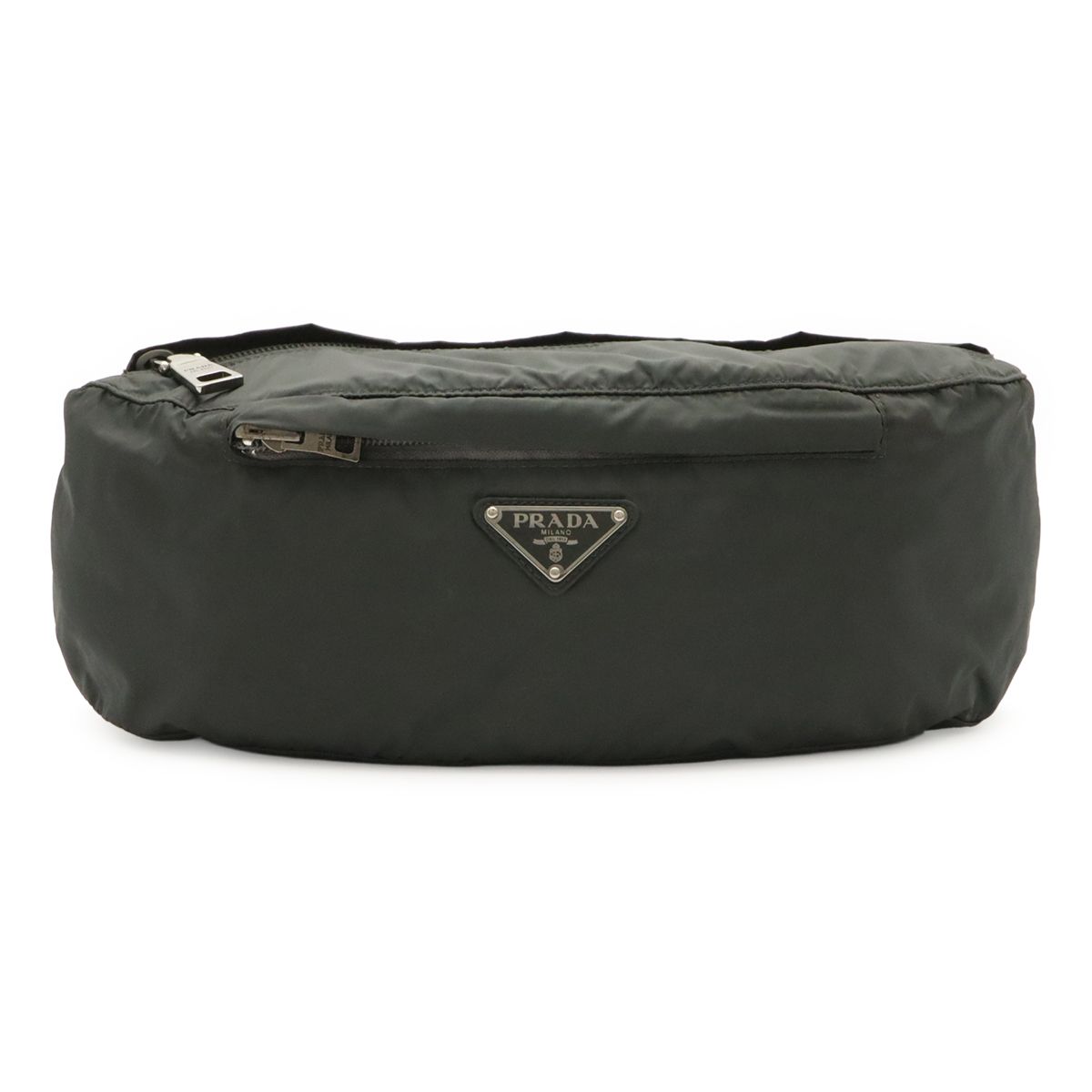 Prada Triangle Logo Belt Bag Waist Pouch Hip Nylon Gray Silver
