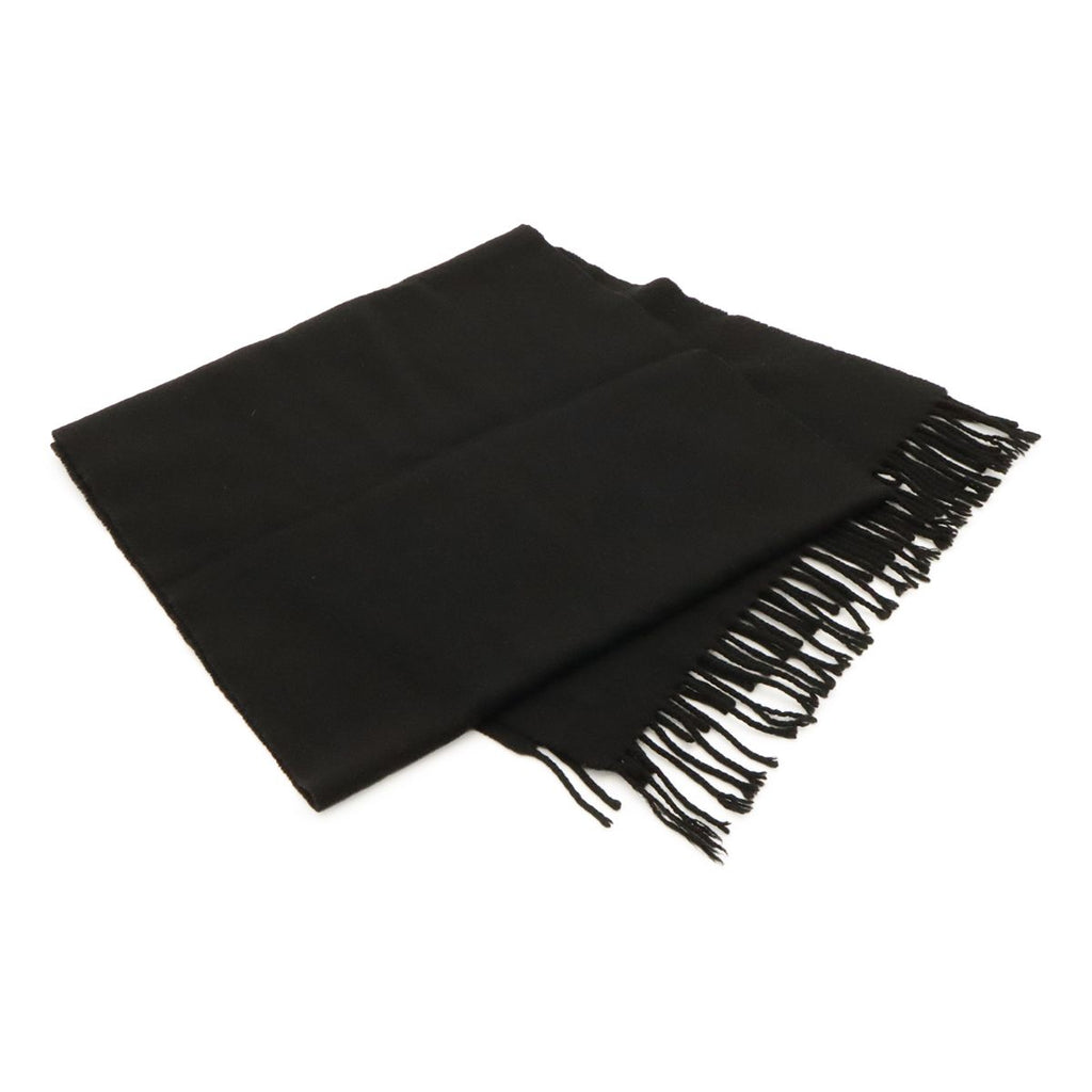 Hermes Scarf Shawl Fringe Logo Embroidery Cashmere Black — view 2