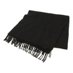 Hermes Scarf Shawl Fringe Logo Embroidery Cashmere Black
