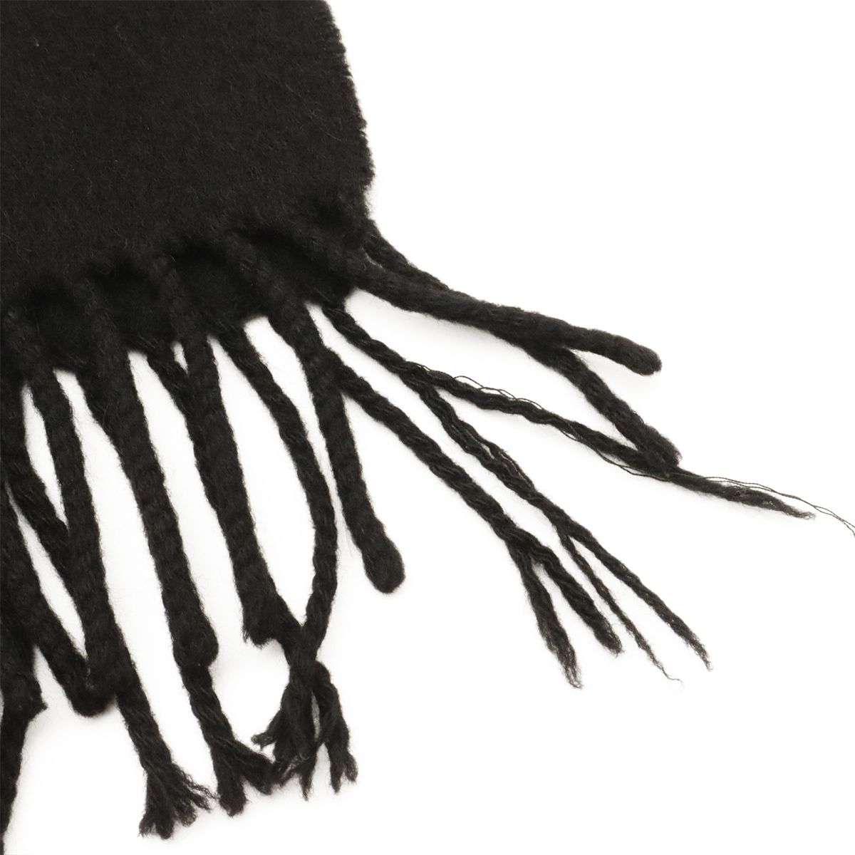 Hermes Scarf Shawl Fringe Logo Embroidery Cashmere Black — view 4