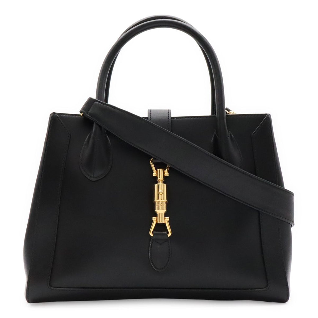 Gucci Jackie Tote 2-Way Shoulder Bag Crossbody Leather Black Gold