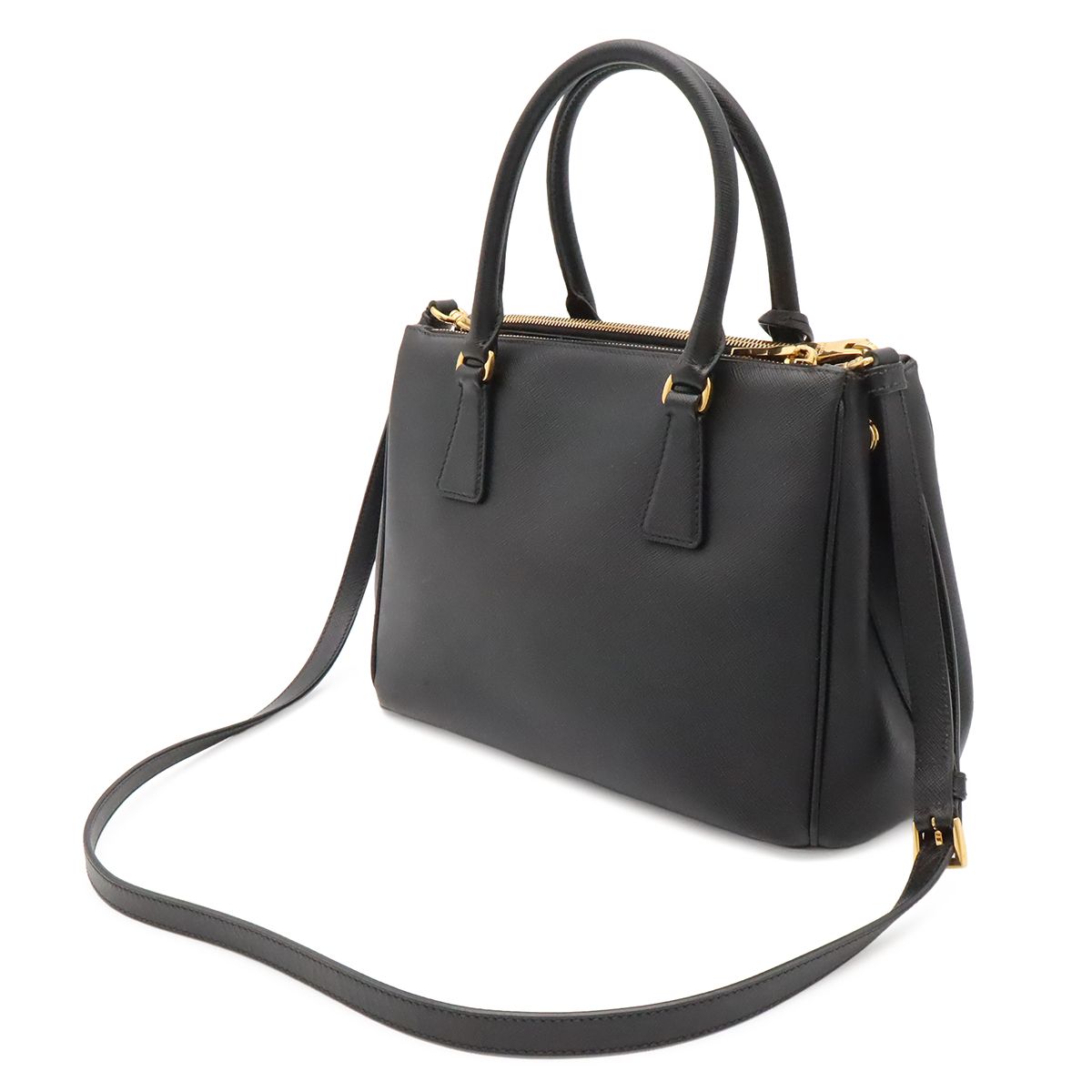 Prada Triangle Logo Galleria Midi Handbag 2-Way Shoulder Saffiano Leather Nero — view 2