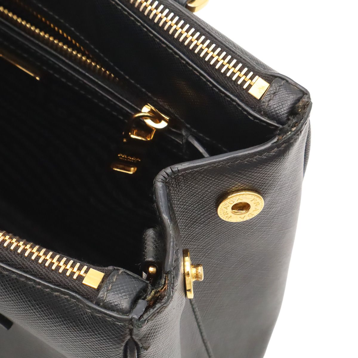 Prada Triangle Logo Galleria Midi Handbag 2-Way Shoulder Saffiano Leather Nero — view 9
