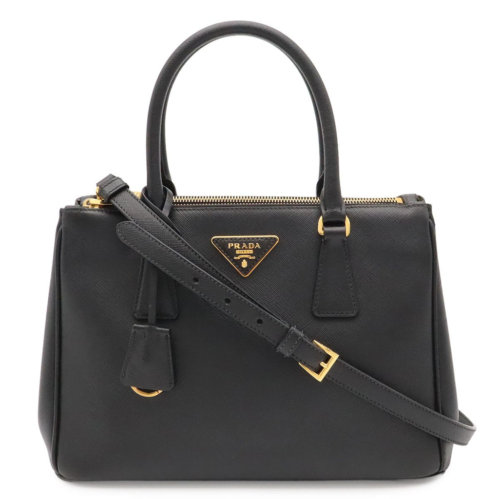 Prada Triangle Logo Galleria Midi Handbag 2-Way Shoulder Saffiano Leather Nero