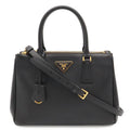Prada Triangle Logo Galleria Midi Handbag 2-Way Shoulder Saffiano Leather Nero