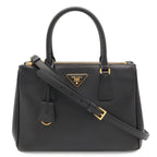 Prada Triangle Logo Galleria Midi Handbag 2-Way Shoulder Saffiano Leather Nero