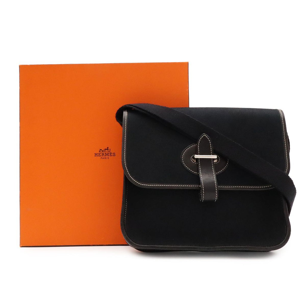 Hermes Buenaventura Mini Shoulder Bag Toile Officier Canvas Black Silver — view 9