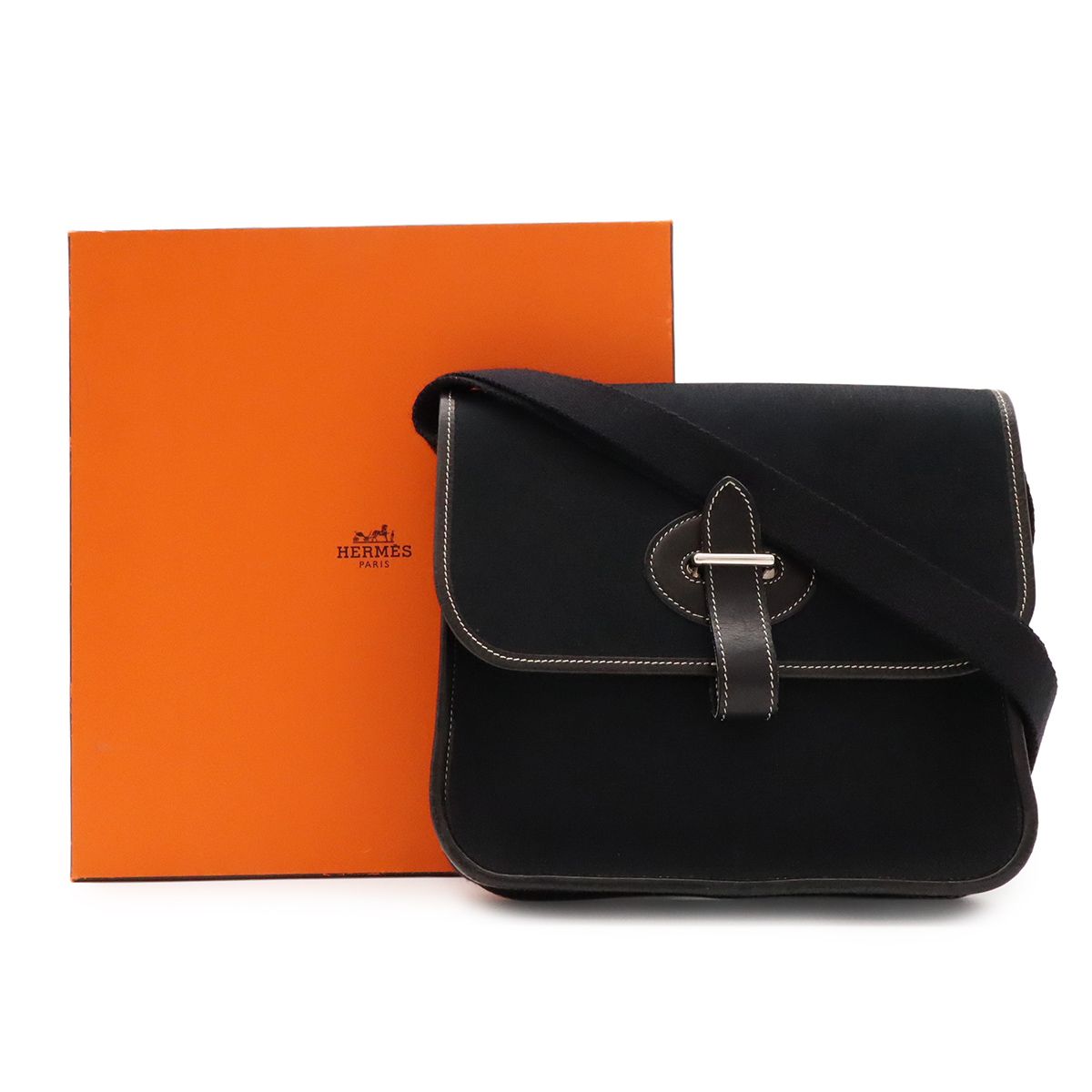 Hermes Buenaventura Mini Shoulder Bag Toile Officier Canvas Black Silver — view 9