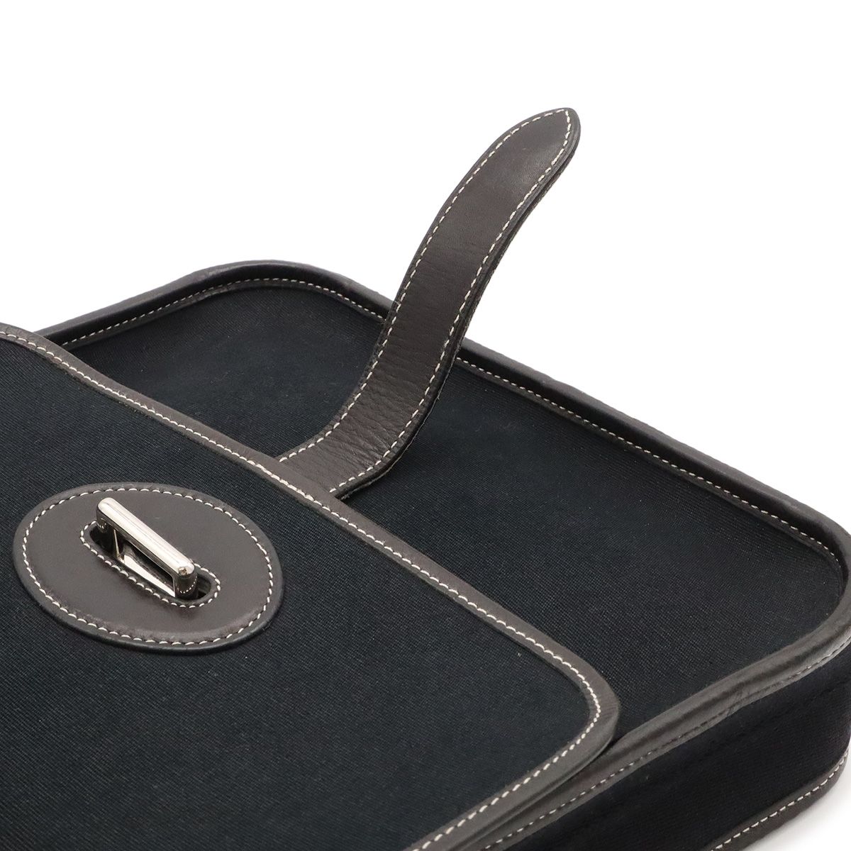 Hermes Buenaventura Mini Shoulder Bag Toile Officier Canvas Black Silver — view 8