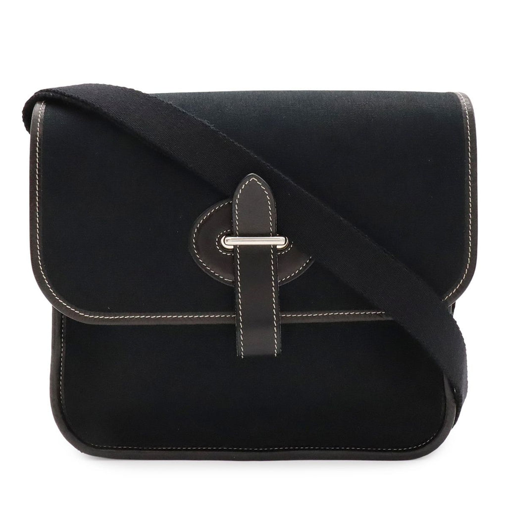 Hermes Buenaventura Mini Shoulder Bag Toile Officier Canvas Black Silver