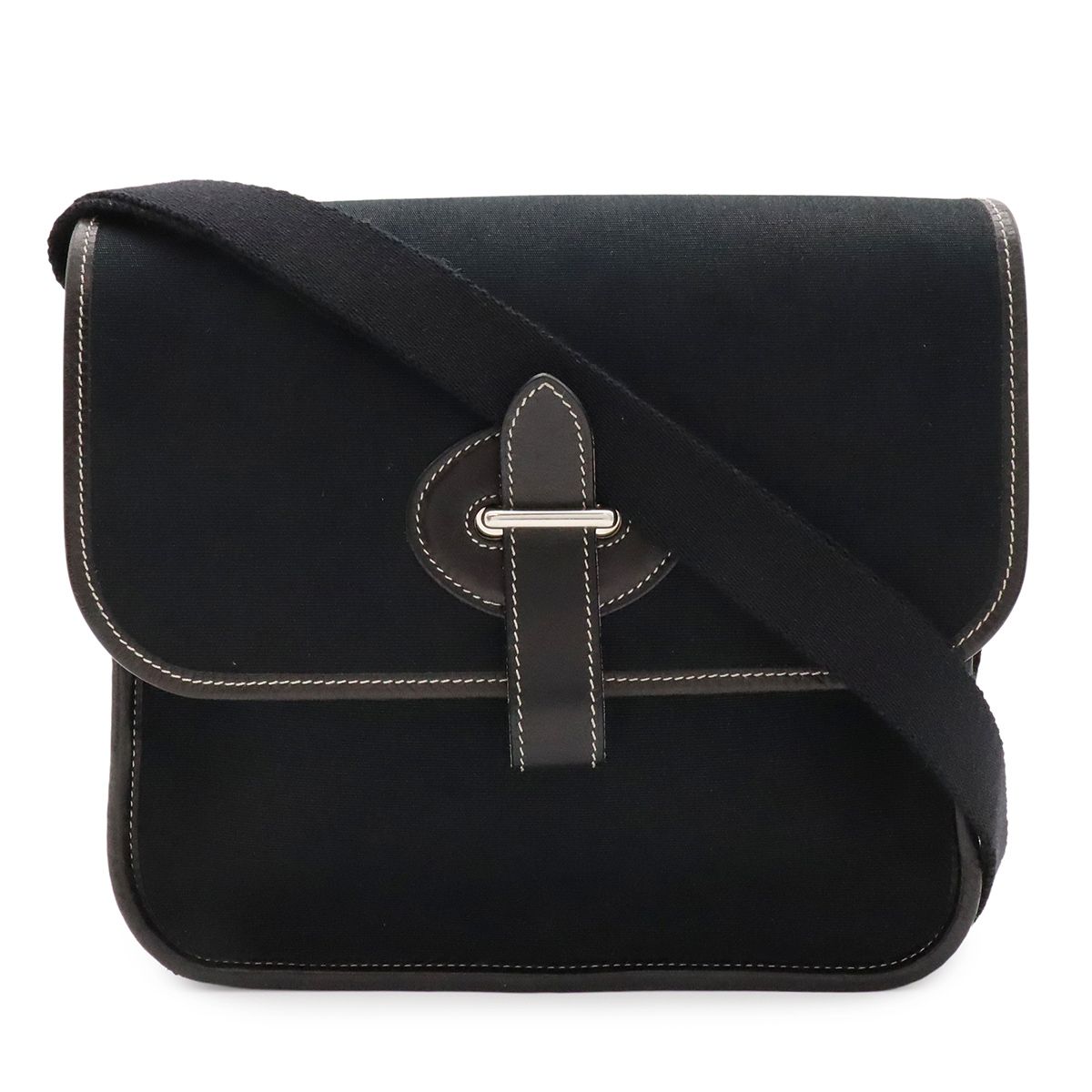 Hermes Buenaventura Mini Shoulder Bag Toile Officier Canvas Black Silver