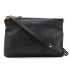 Celine Trio Small Shoulder Bag Pouch Pochette Crossbody Leather Black Gold