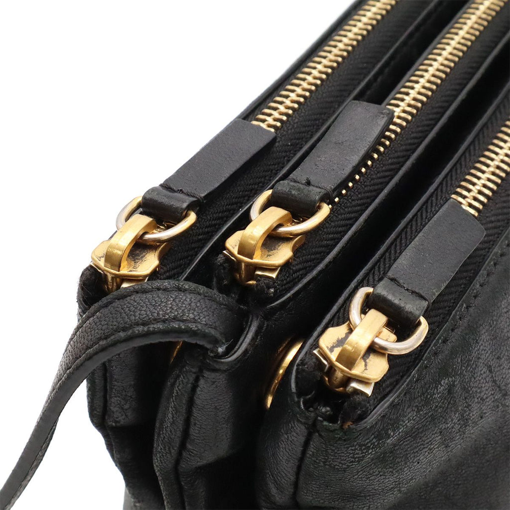 Celine Trio Small Shoulder Bag Pouch Pochette Crossbody Leather Black Gold — view 7