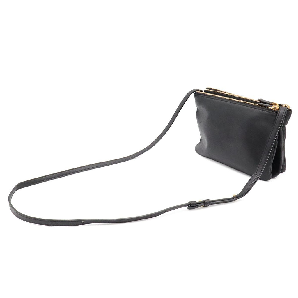 Celine Trio Small Shoulder Bag Pouch Pochette Crossbody Leather Black Gold — view 2