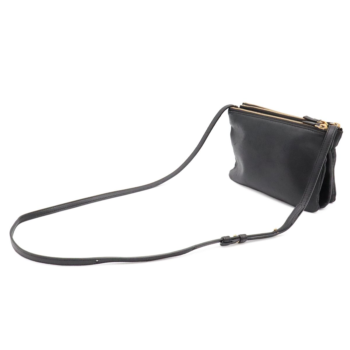 Celine Trio Small Shoulder Bag Pouch Pochette Crossbody Leather Black Gold — view 2