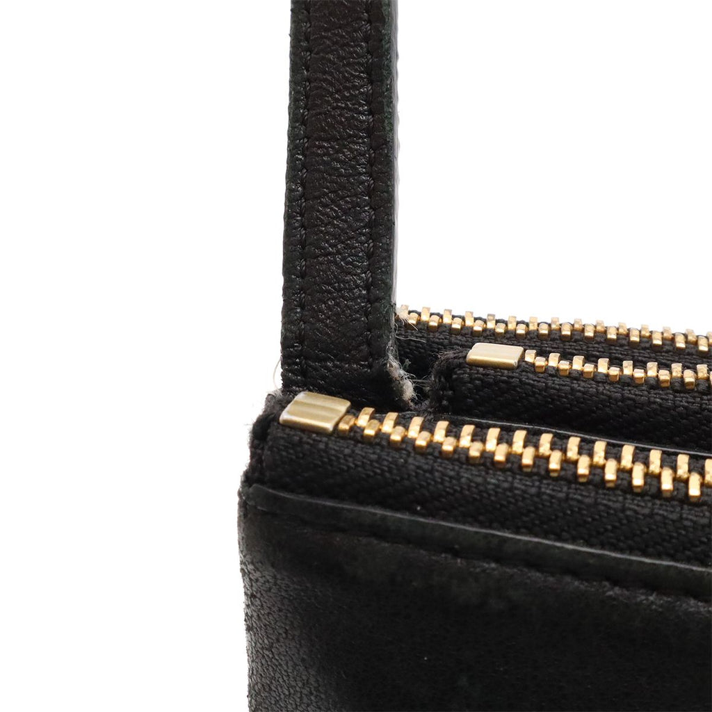 Celine Trio Small Shoulder Bag Pouch Pochette Crossbody Leather Black Gold — view 4