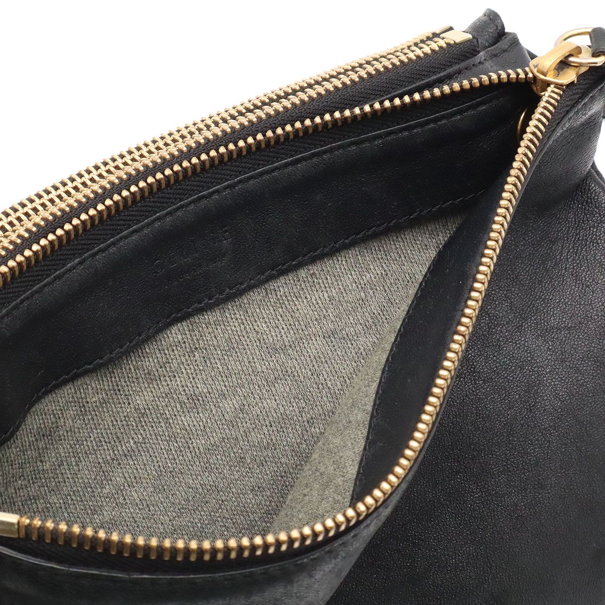 Celine Trio Small Shoulder Bag Pouch Pochette Crossbody Leather Black Gold — view 8