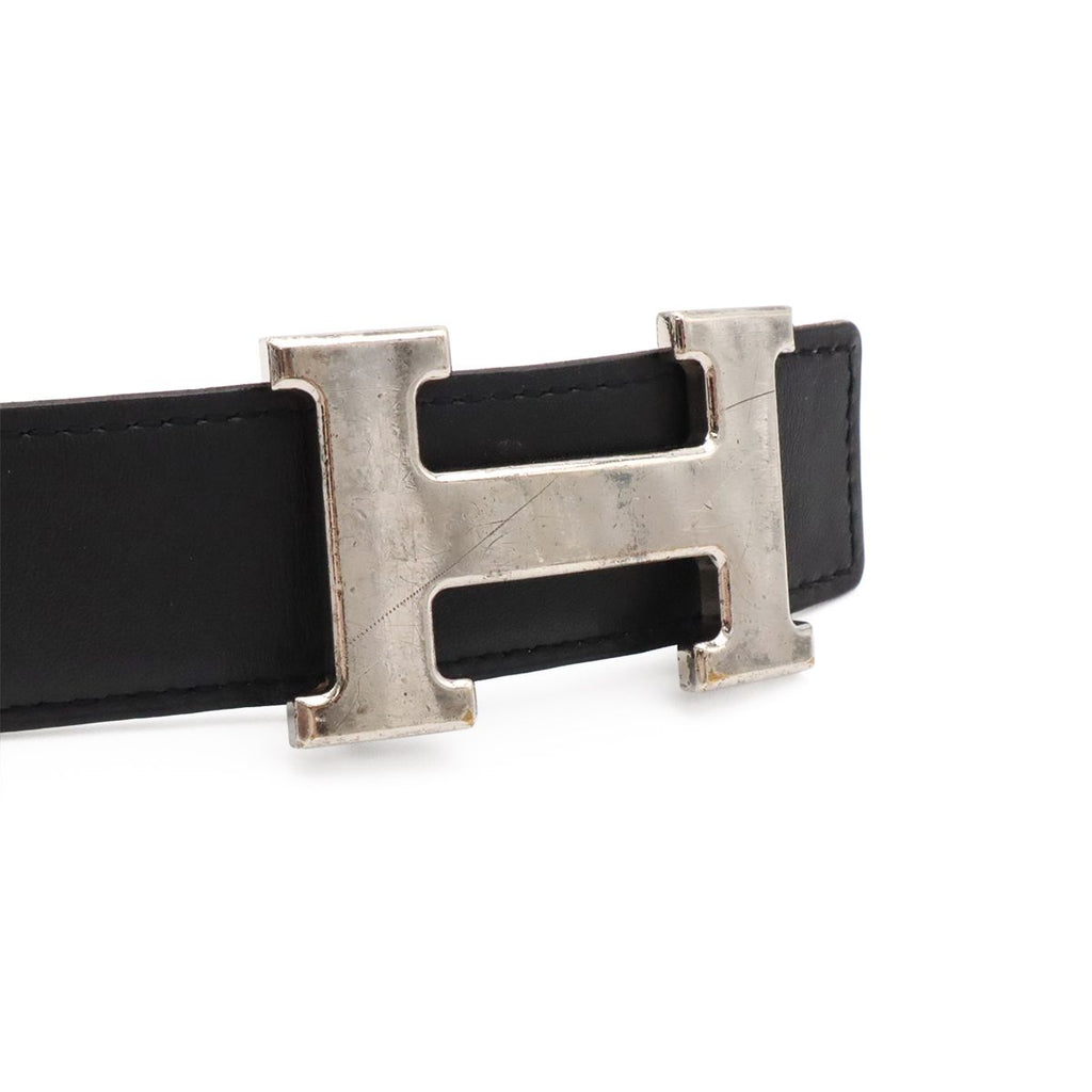 Hermes Belt Buckle Reversible Box Calf Veau Epsom Black White Silver 85 — view 3