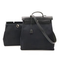 Hermes Herbag MM 2-Way Shoulder Bag Toile Officier Leather Black Silver