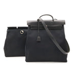 Hermes Herbag MM 2-Way Shoulder Bag Toile Officier Leather Black Silver