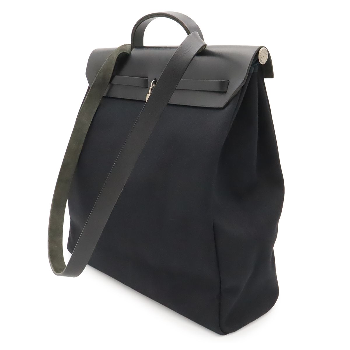 Hermes Herbag MM 2-Way Shoulder Bag Toile Officier Leather Black Silver — view 2